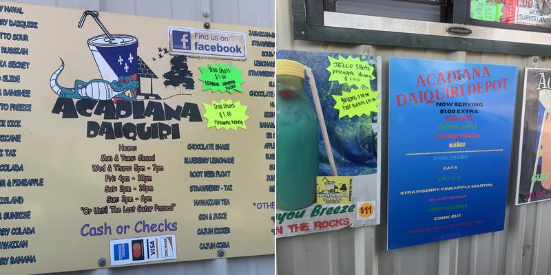 Acadiana Daiquiri Depot Menu