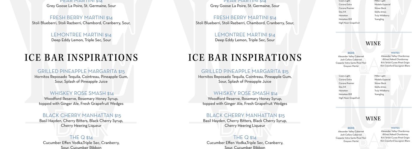 Ice Bar Menu