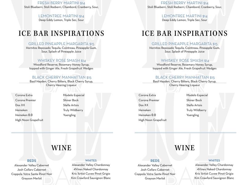 Ice Bar Menu