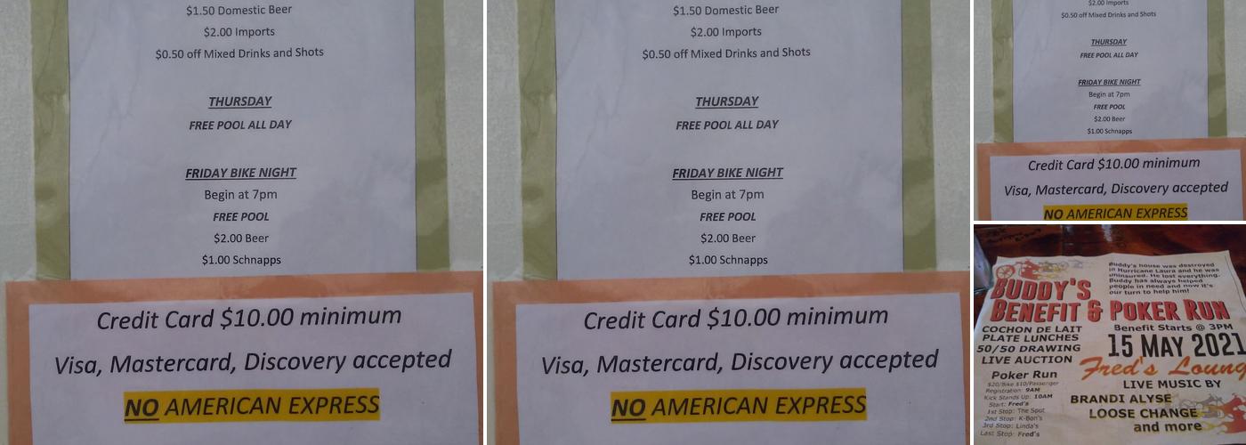 Fred's Lounge Menu