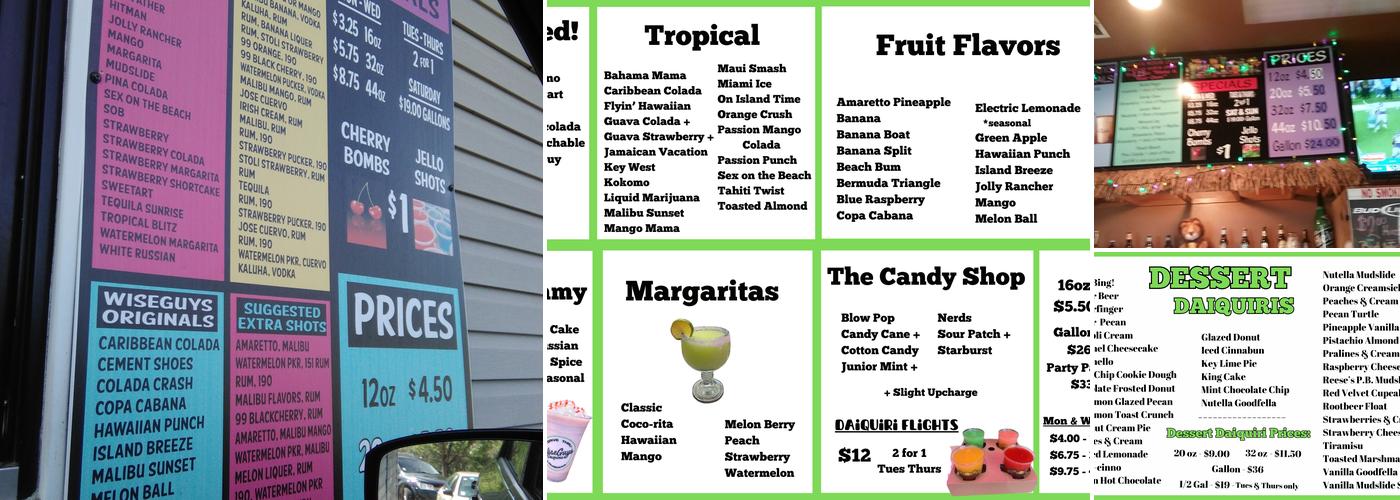 Wiseguys Daiquiris Menu