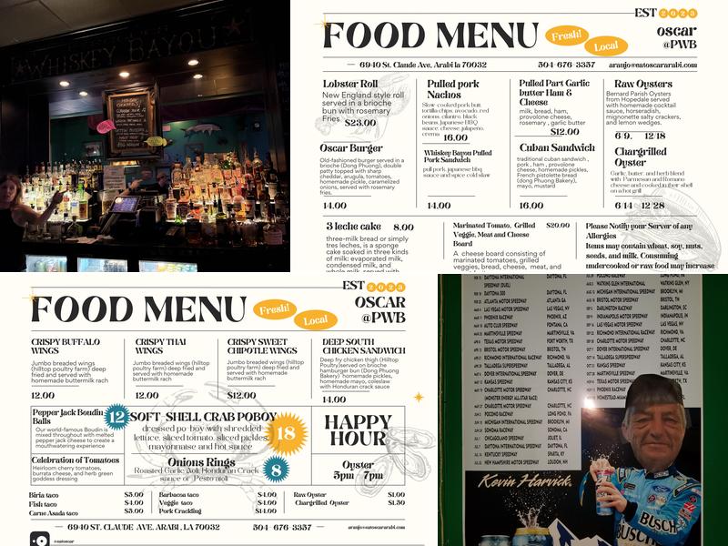 Pirogue's Whiskey Bayou Menu