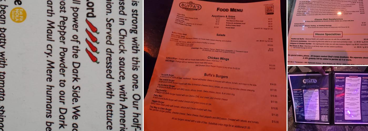 Buffa's Menu