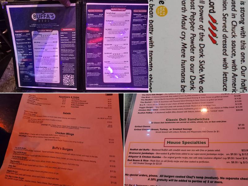 Buffa's Menu