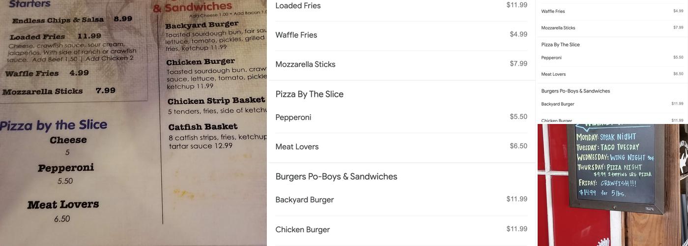 Sand Bar Menu