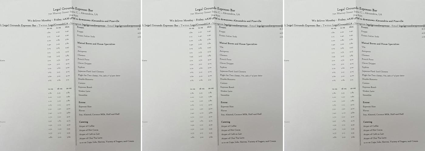 Legal Grounds Espresso Bar Menu