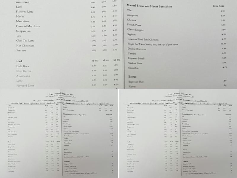 Legal Grounds Espresso Bar Menu