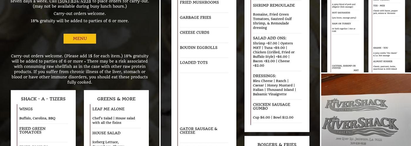 Rivershack Tavern Menu