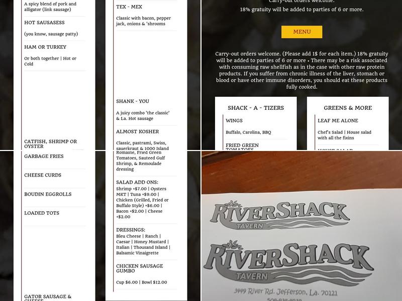 Rivershack Tavern Menu