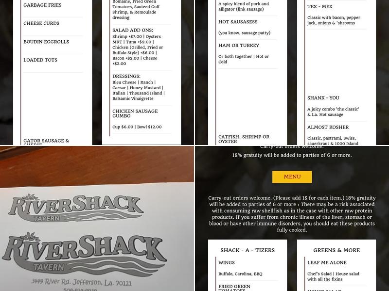 Rivershack Tavern Menu