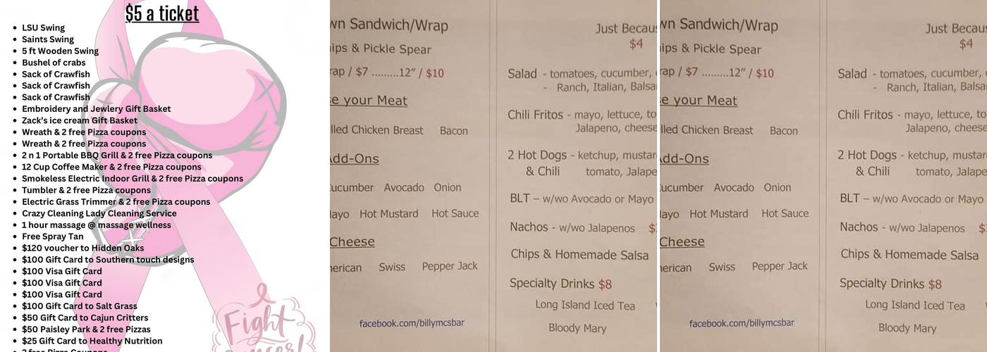 Billy Mc's Menu