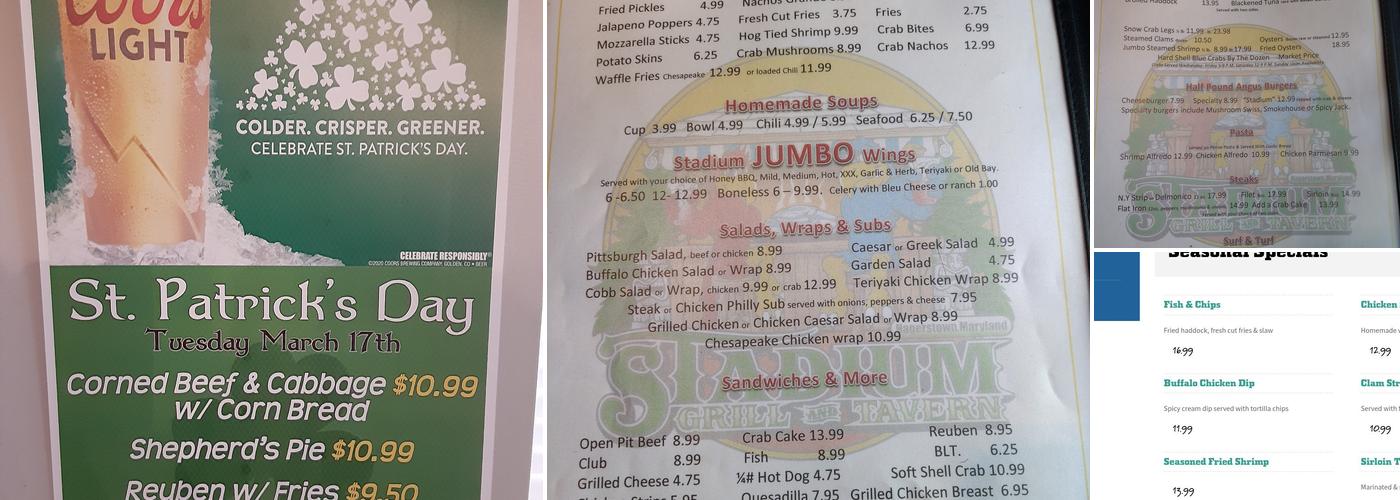 Stadium Tavern Menu
