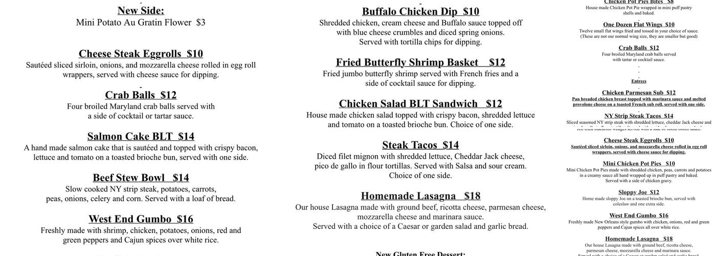 West End Grill Menu