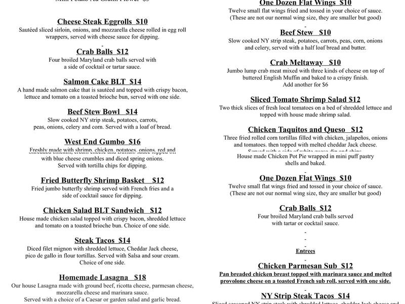 West End Grill Menu