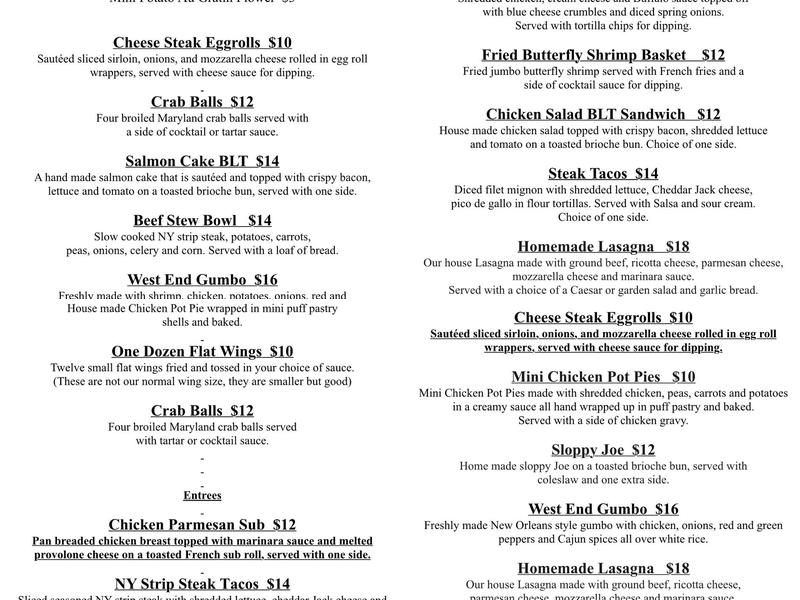 West End Grill Menu