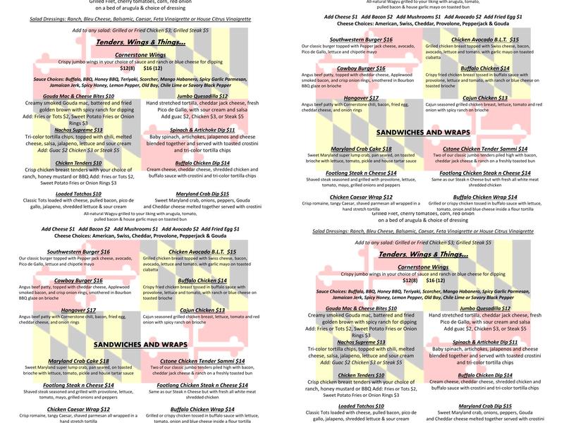 Cornerstone Grill & Loft Menu