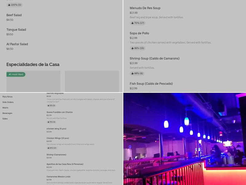 Mexico Lindo MXL Night Club Menu