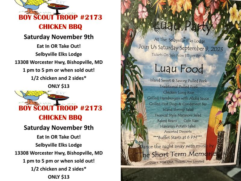 Selbyville B. P. O. Elks Lodge 2173 Menu