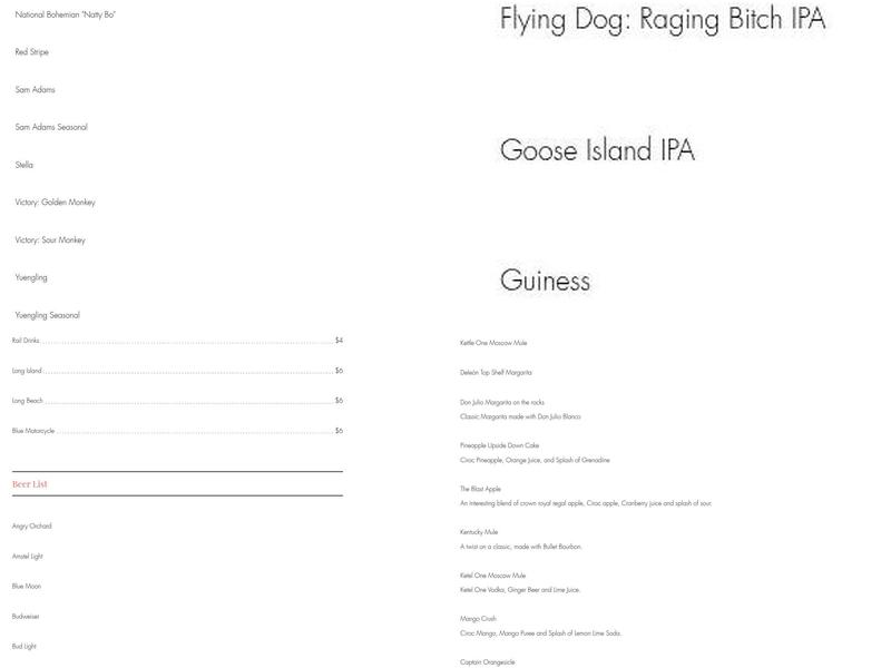 The Hideout Menu