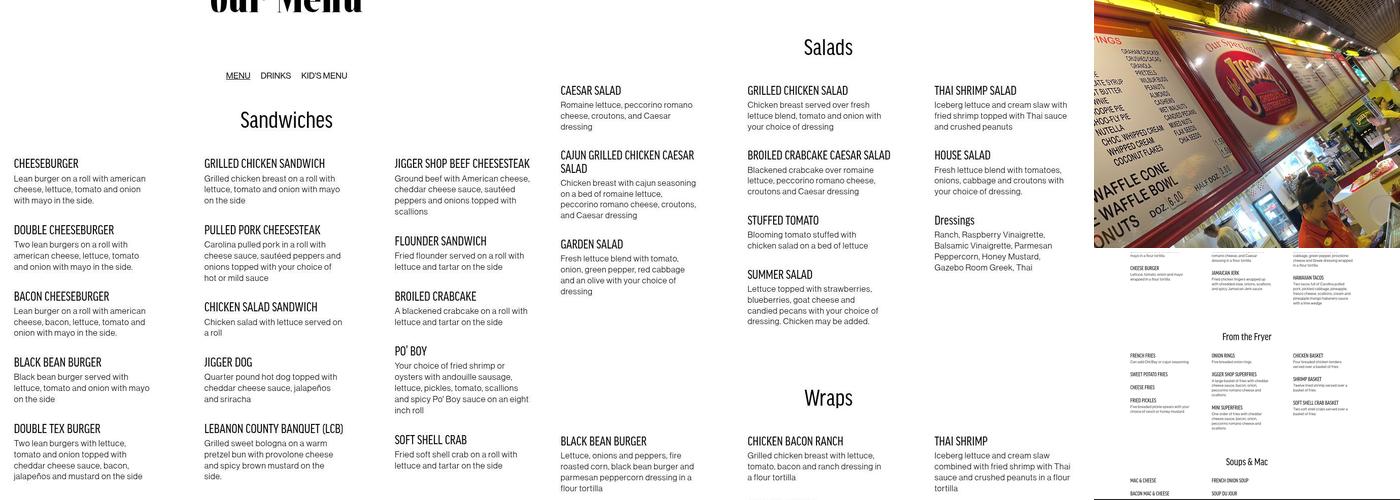 The Jigger Shop Menu