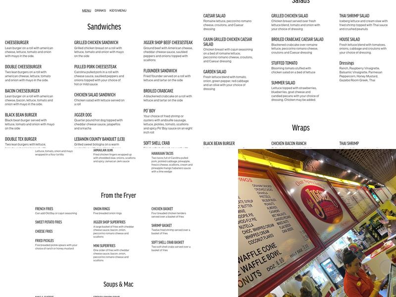 The Jigger Shop Menu