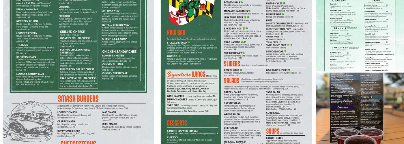 Looney's Pub Menu