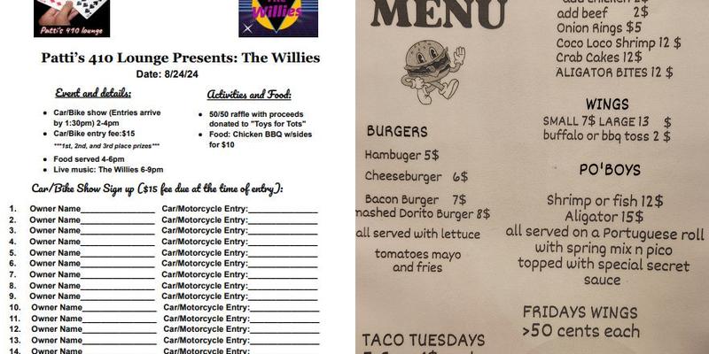 Patti's 4 10 Lounge Menu