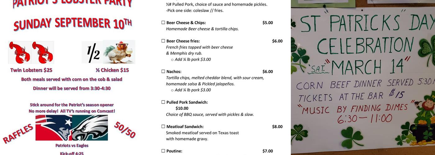 Franco American Club Functions Menu