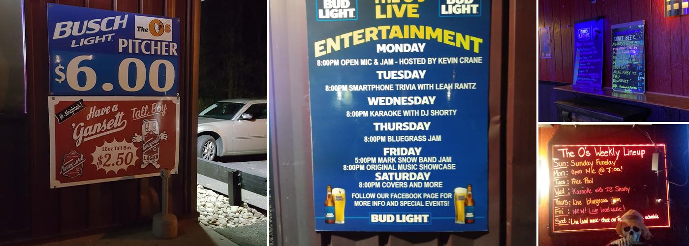 The O's Music Bar Menu