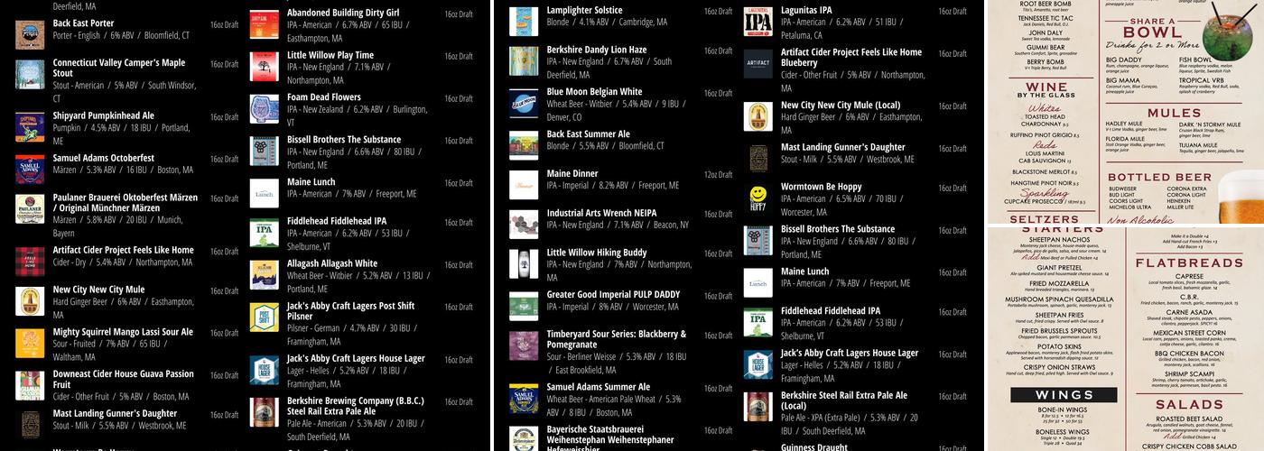 Toasted Owl Tavern Menu