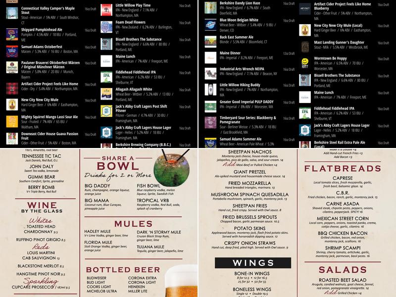 Toasted Owl Tavern Menu
