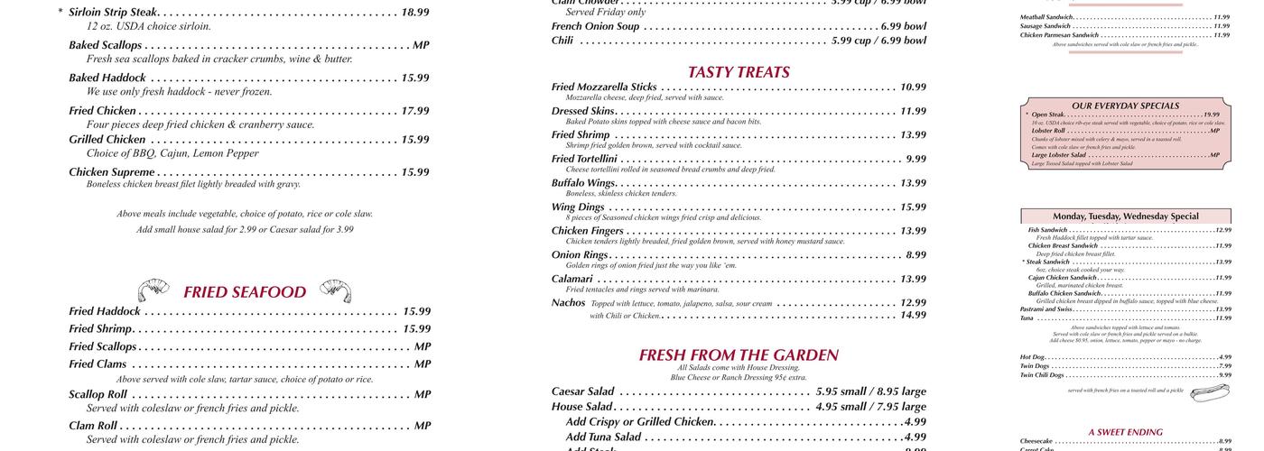 JP's Restaurant Pub Menu