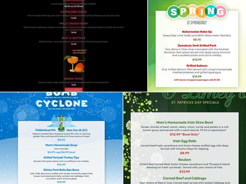 Limey's Pub Menu
