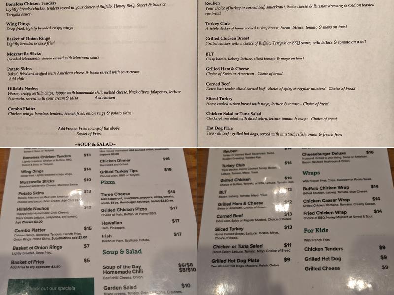 Hillside Pub Menu