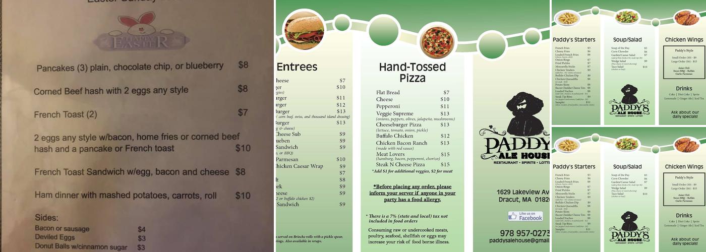 Paddy's Ale House Menu