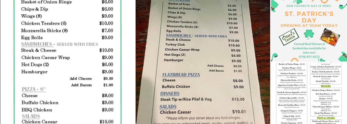 O'Hara's Tavern Menu