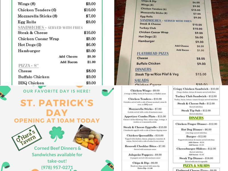 O'Hara's Tavern Menu
