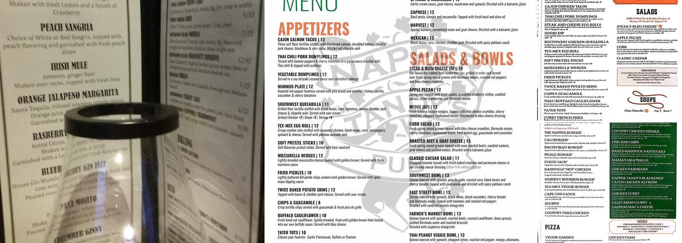 Napper Tandy's Pub, Walpole, MA Menu