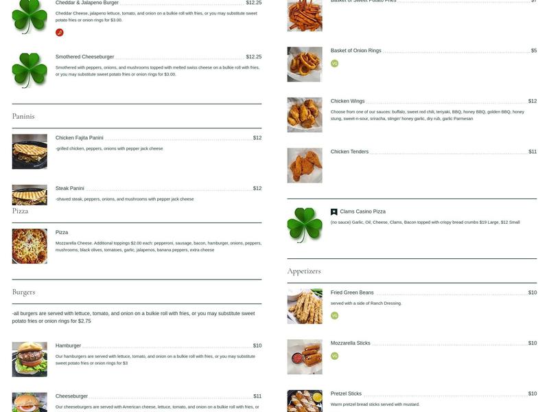 Cornell's Irish Pub Menu