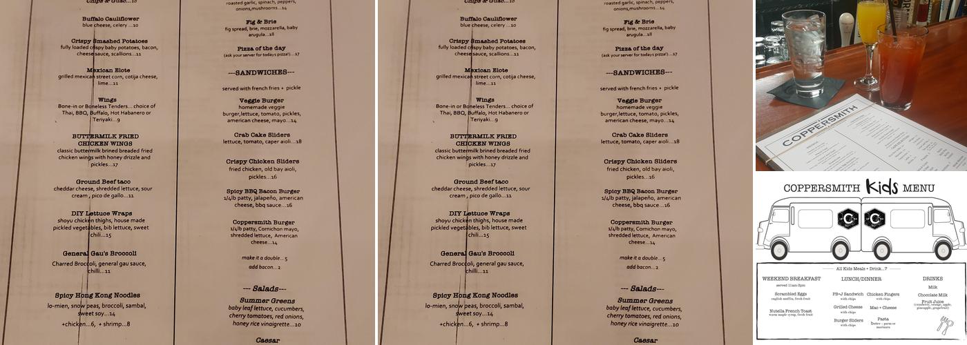 Coppersmith Menu