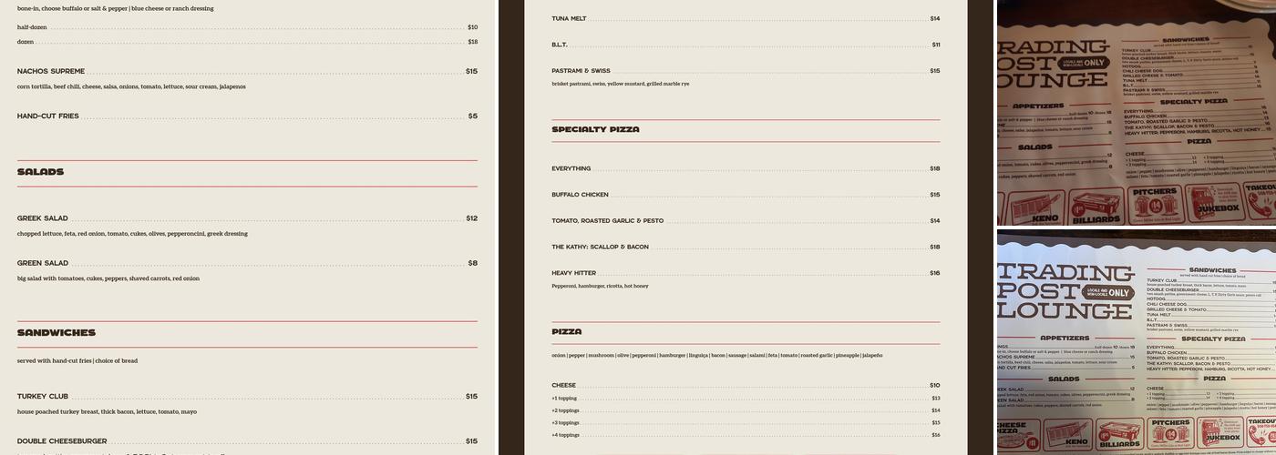 Trading Post Lounge Menu