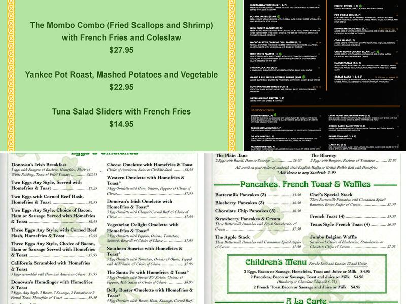 Donovan's Irish Pub Menu