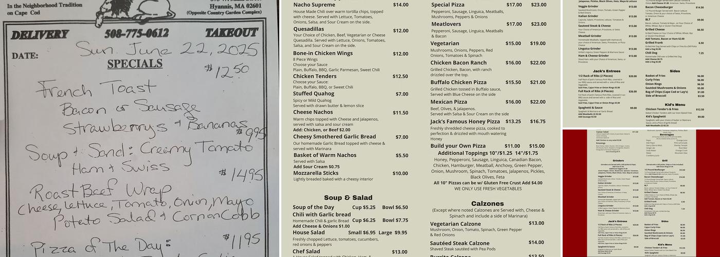 Jack's Lounge Menu