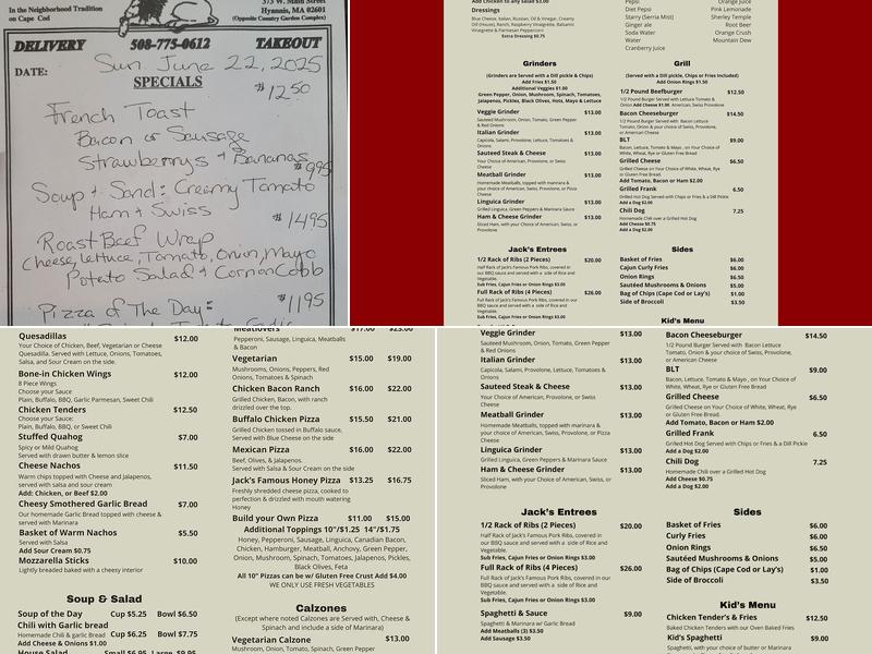 Jack's Lounge Menu