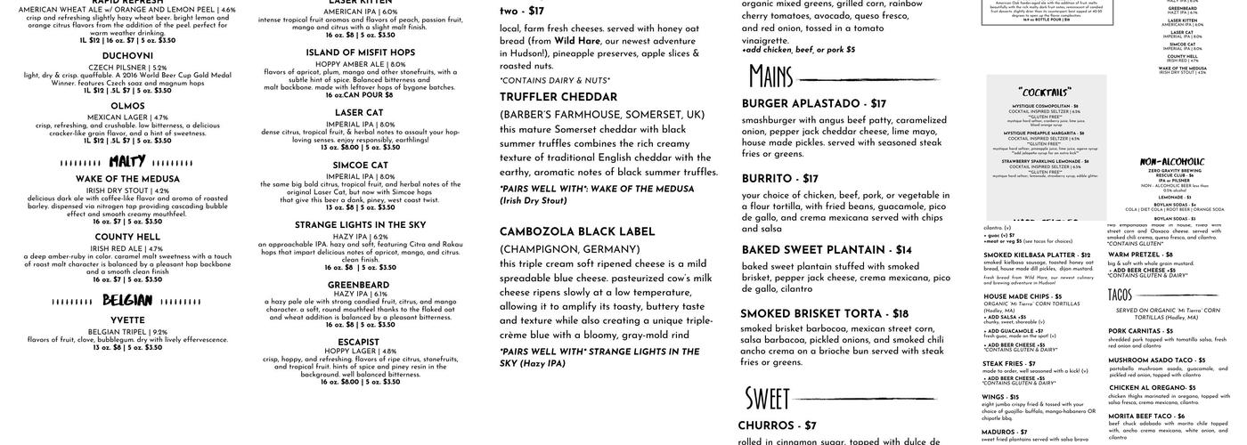 Medusa Brewing Company Menu