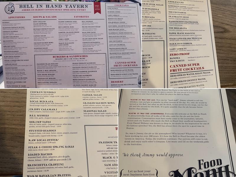 The Bell In Hand Tavern Menu