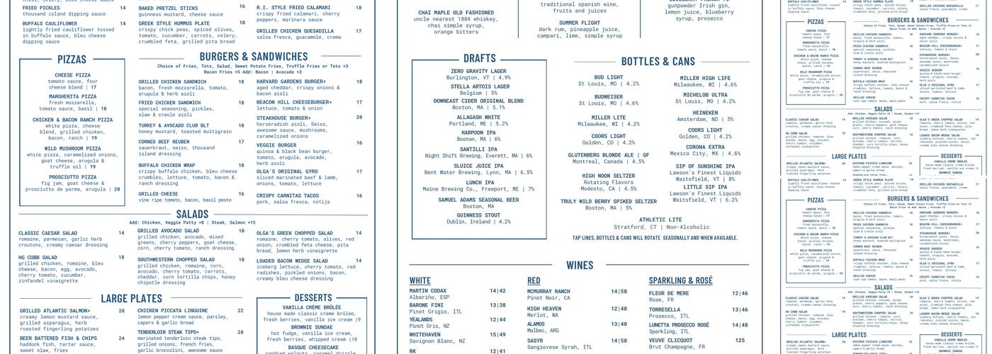 Harvard Gardens Menu