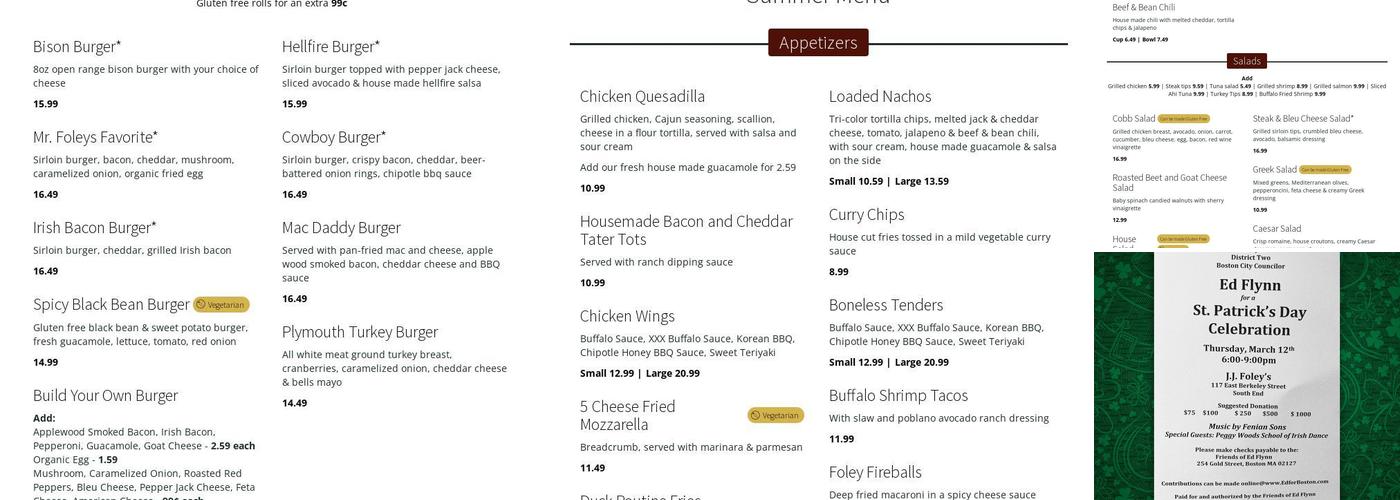 J.J. Foley's Cafe Menu