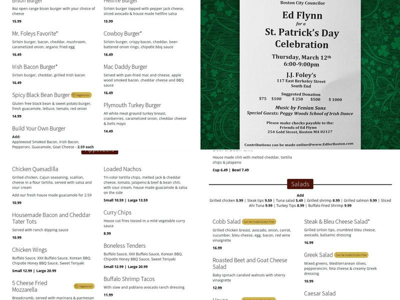 J.J. Foley's Cafe Menu