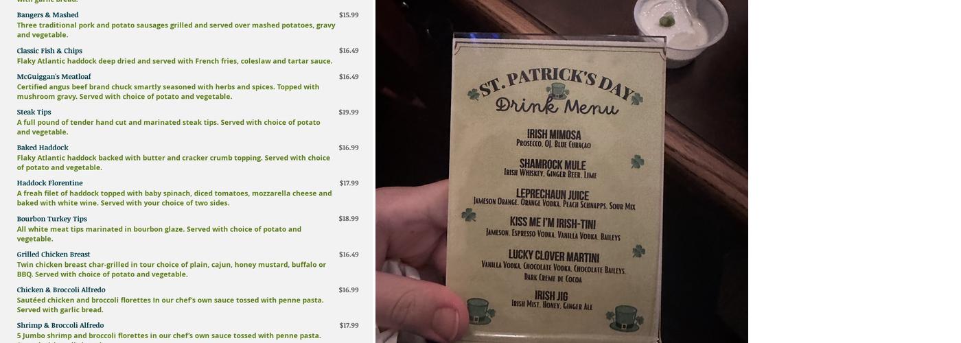 McGuiggan's Pub Menu